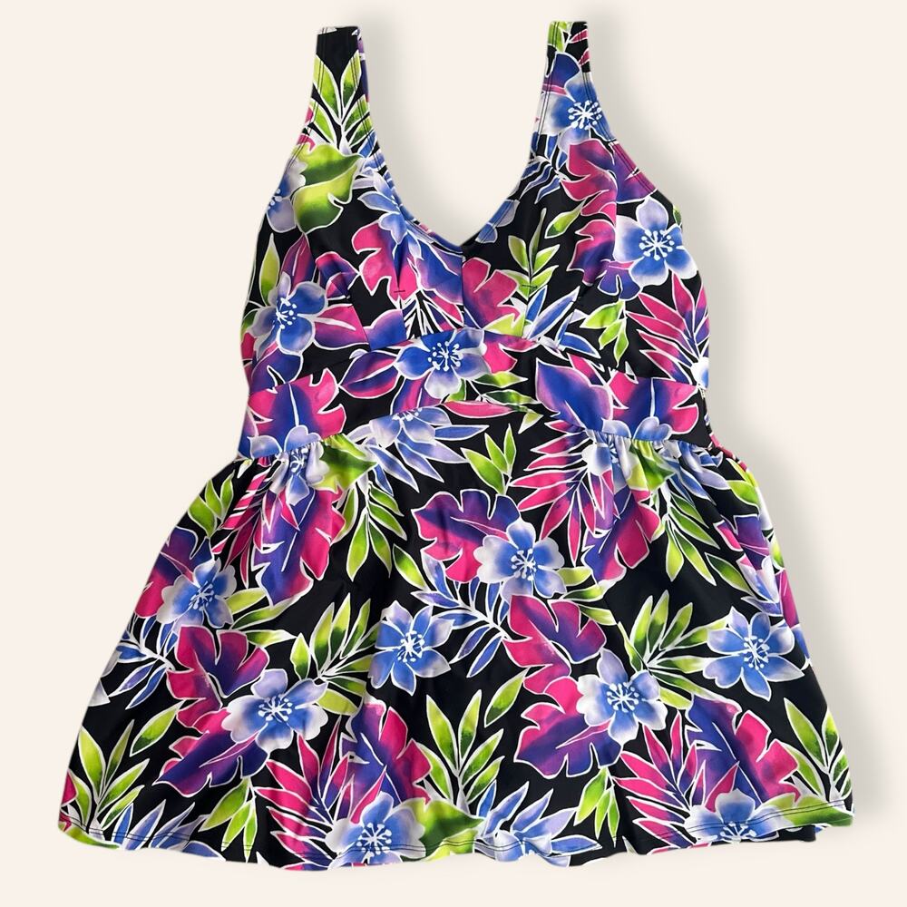 Pink and Blue Floral Modest Swim Dress Size 14